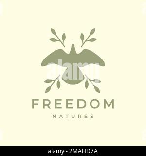 flying bird freedom falcon eagle cross leaves flapping wings isolated logo design vector icon illustration template Stock Vector