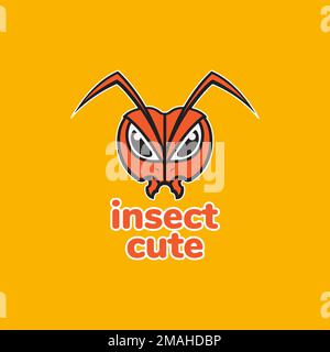 insect ant head antenna animal colorful cute mascot logo design vector icon illustration template Stock Vector