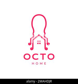 home house octopus seafood delicious taste restaurant marine biota logo design vector icon illustration template Stock Vector