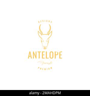 head antelope long horn deer run fast forest savanna grass logo design vector icon illustration template Stock Vector