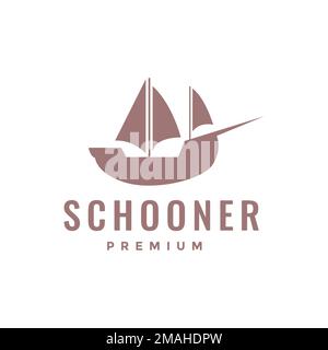 boat sailing schooner ocean sailor isolated logo design vector icon illustration template Stock Vector