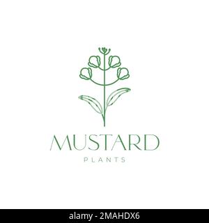 mustard green leaves flower vegetable simple minimalist logo design vector icon illustration template Stock Vector