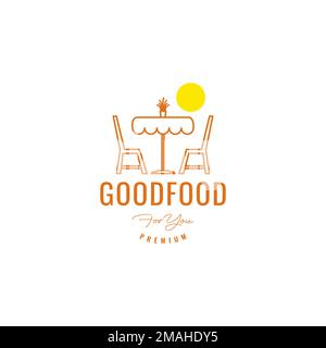 afternoon meal with table chair romantic food logo design vector icon illustration template Stock Vector