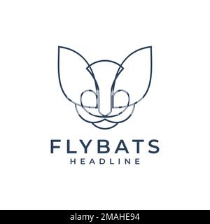 head bats nocturnal animal mammal lines art modern minimal logo design vector icon illustration template Stock Vector