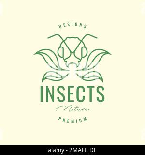 insect ant head antenna animal leaves grass hipster logo design vector icon illustration template Stock Vector