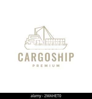 cargo ship shipping export import ocean transport lines logo design vector icon illustration template Stock Vector