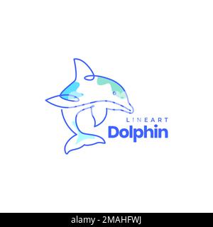 sea ocean creature animal mammal fish dolphin abstract lines art logo design vector icon illustration template Stock Vector