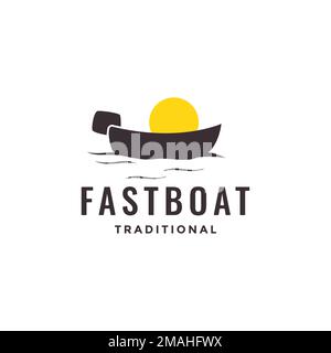 traditional fast boat sailing sailors ocean logo design vector icon illustration template Stock Vector