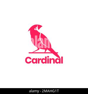 cardinal bird perched looking food exotic animal feather logo design vector icon illustration template Stock Vector