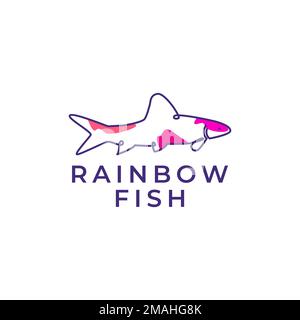 rainbow fish aquarium decor interior freshness abstract line logo design vector icon illustration template Stock Vector