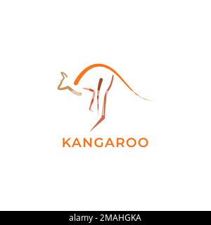 australian endemic animal kangaroo jump abstract logo design vector icon illustration template Stock Vector