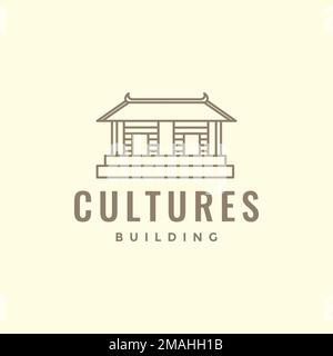 building monument wood traditional culture structure hipster logo design vector icon illustration template Stock Vector