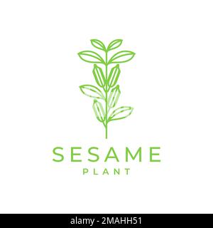 sesame plant leaves seeds food and health care hair benefits logo design vector icon illustration template Stock Vector