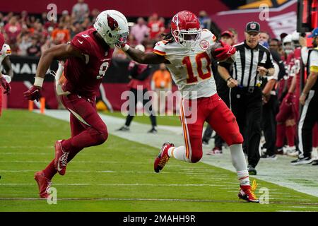 Kansas City Chiefs running back Isiah Pacheco celebrates after they beat  the Los Angeles Chargers in an NFL football game, Thursday, Sept. 15, 2022  in Kansas City, Mo. (AP Photo/Reed Hoffmann Stock