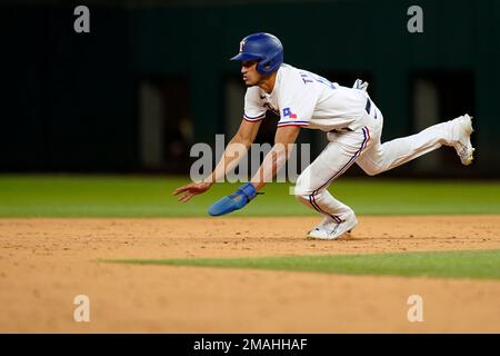 This is a 2022 photo of Bubba Thompson of the Texas Rangers baseball team.  This image reflects the Texas Rangers active roster as of Thursday, March  17, 2022 when this image was