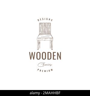 traditional chair wood engrave hipster logo design vector icon illustration template Stock Vector