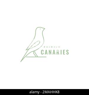 bird canary perch on tree looking grain food lines art logo design vector icon illustration template Stock Vector