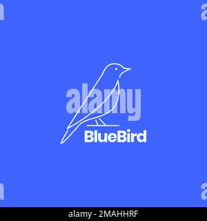 animal perched blue bird simple line logo design vector icon illustration template Stock Vector