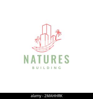 building company with trees coconut coast modern logo design vector icon illustration template Stock Vector