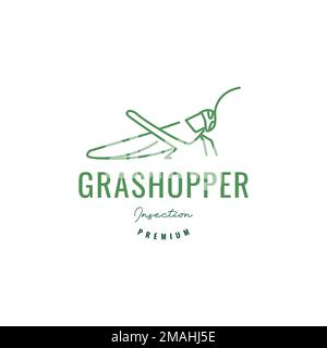 grasshopper ready to jump grass plant animal insect line logo design vector icon illustration template Stock Vector
