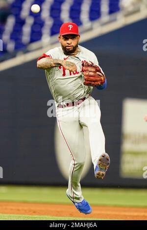 Philadelphia Phillies' Edmundo Sosa plays during a baseball game, Tuesday,  April 25, 2023, in Philadelphia. (AP Photo/Matt Slocum Stock Photo - Alamy