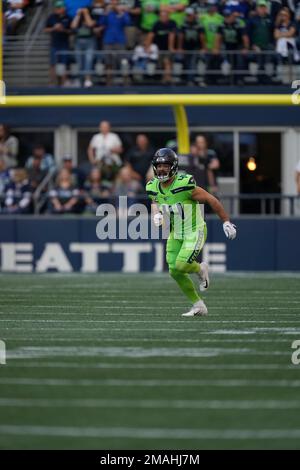 Seattle Seahawks linebacker Nick Bellore (44) in action during an NFL  football game against the Tampa Bay Buccaneers at Allianz Arena in Munich,  Germany, Sunday, Nov. 13, 2022. The Tampa Bay Buccaneers