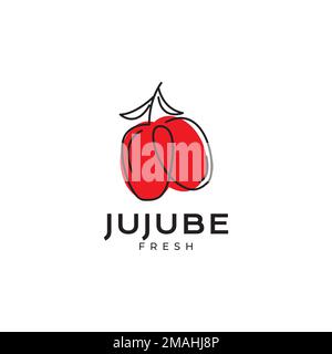 fresh fruit red jujube sweet lines art colorful logo design vector icon illustration template Stock Vector