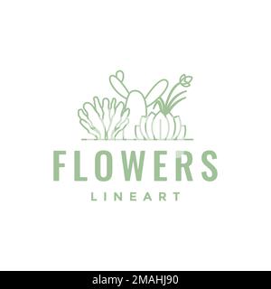 flowers set cactus and kind gardening beauty lines logo design vector icon illustration template Stock Vector