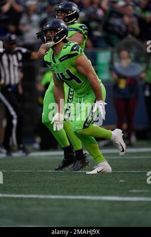 Seattle Seahawks linebacker Nick Bellore (44) in action during the second  half of an NFL football game against the Los Angeles Rams, Sunday, Sept.  10, 2023, in Seattle. (AP Photo/Lindsey Wasson Stock