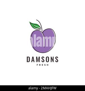 fresh fruit purple damsons colorful logo design vector icon illustration template Stock Vector