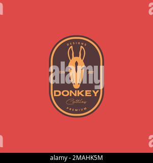 head donkey livestock little horse badge vintage logo design vector icon illustration template Stock Vector