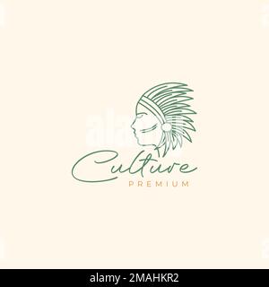 young man culture tribe apache headgear feather hipster logo design vector icon illustration template Stock Vector
