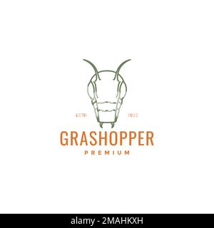 head insect grasshopper animal plants grass lines logo design vector icon illustration template Stock Vector