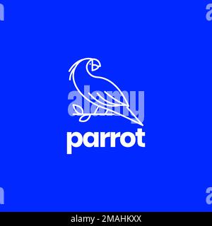 exotics bird parrot perched on tree branch lines art minimal logo design vector icon illustration template Stock Vector