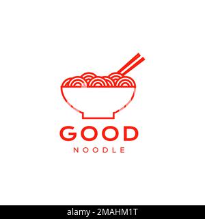 noodle bowl chopstick delicious menu taste recipe logo design vector icon illustration template Stock Vector