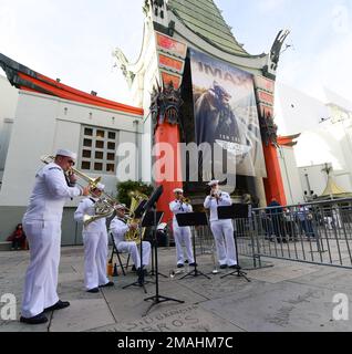 Hollywood, Calif. (May 27, 2022) – U.S. Navy Band Southwest’s Brass Quintet performs at the TCL Chinese Theatre during the premiere of Top Gun: Maverick as part of Los Angeles Fleet Week (LAFW) May 27, 2022. LAFW is an opportunity for the American public to meet their Navy, Marine Corps and Coast Guard teams and experience America's sea services. During fleet week, service members participate in various community service events, showcase capabilities and equipment to the community, and enjoy the hospitality of Los Angeles and its surrounding areas. Stock Photo