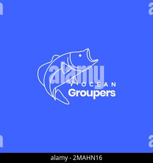 ocean grouper fish food marine biota creature logo design vector icon illustration template Stock Vector