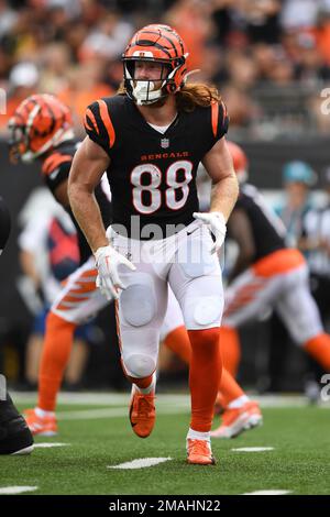 Cincinnati Bengals tight end Hayden Hurst (88) walks to the locker