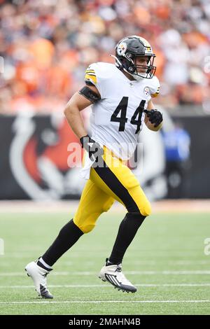 Pittsburgh, Pennsylvania, USA. 8th Jan, 2023. January 8th, 2023 Pittsburgh  Steelers fullback Derek Watt (44) celebrates after scoring a touchdown  during Pittsburgh Steelers vs Cleveland Browns in Pittsburgh, PA. Jake  Mysliwczyk/BMR (Credit