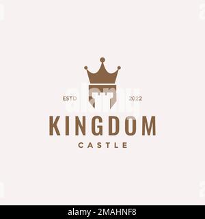 castle monument crowned kingdom empire shield guard hipster vintage logo design vector icon illustration template Stock Vector