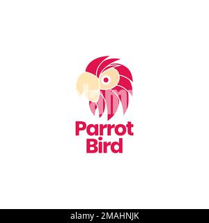 red parrot bird beauty exotic head colorful feathers and strong beak logo design vector icon illustration template Stock Vector