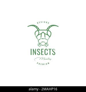 head insect mantis plant grass antenna green minimal logo design vector icon illustration template Stock Vector