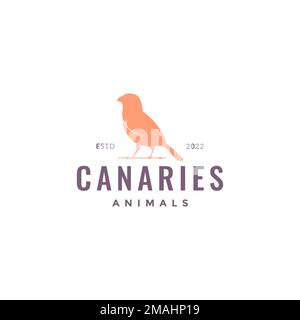 little bird canary perched on twig isolated logo design vector icon illustration template Stock Vector