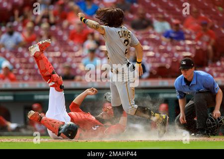 Pittsburgh Pirates' Michael Chavis, right, celebrates with Bryan Reynolds  (10) after hitting a two-run home run off Milwaukee Brewers starting  pitcher Aaron Ashby during the third inning of a baseball game in