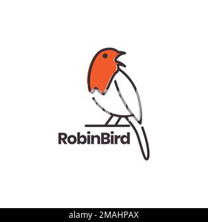 bird robin singing loud long tails lines art colored logo design vector icon illustration template Stock Vector
