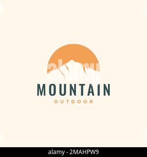 mountain outdoor nature sun sunset afternoon isolated minimal vintage logo design vector icon illustration template Stock Vector