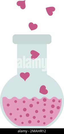 Valentine's day love potion elixir with hearts. Festive design element for the valentine holidays, events, discounts, and sales. Vector illustration. Stock Vector