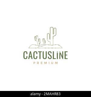 plant desert cactus saguaro minimal lines logo design vector icon illustration template Stock Vector