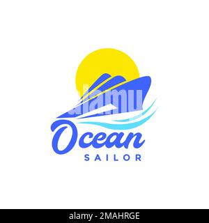 ocean boat ship sailing sailor modern abstract logo design vector icon illustration template Stock Vector