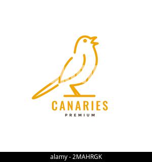 bird canary singing loud long tails lines art minimal logo design vector icon illustration template Stock Vector